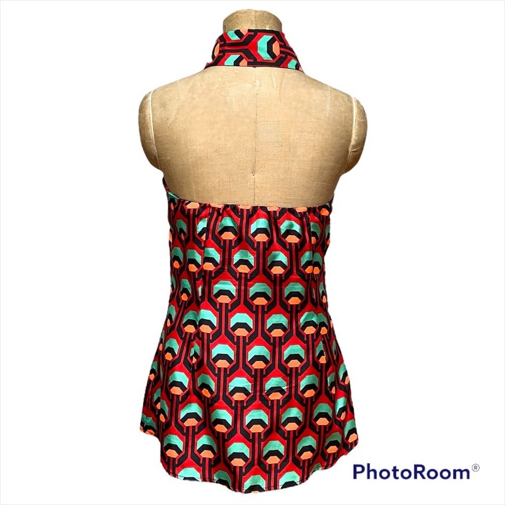 Geometric Honeycomb Shape Print Button Front Halt… - image 2